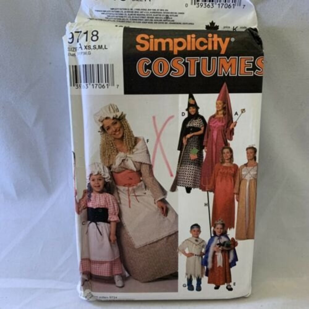 Simplicity Halloween Costume Pattern 9718 Adult all sizes XS S M L 6-20 Uncut